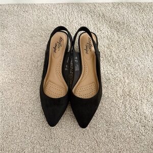 Classic Black Chunky Kitten Heels With Slingback